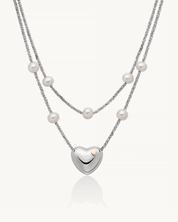Collana a due fili con perle e cuore centrale PCL6441